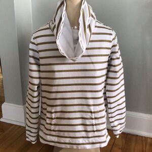 J. Crew white cowl sweatshirt- gold stripes, XS